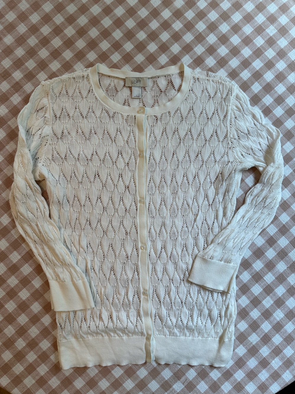 LOFT Cream Openwork Button-Front Cardigan sz L